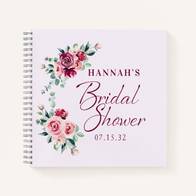 Carnet Fard Burgundy Floral Gâteau Mariage Invité (Devant)