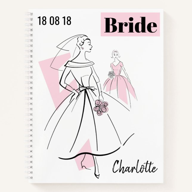 Carnet Fashion Bride Pink Group Nom de la mariée Date mul (Devant)