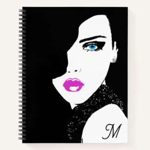 Carnet Fashion Girl noir rose bleu