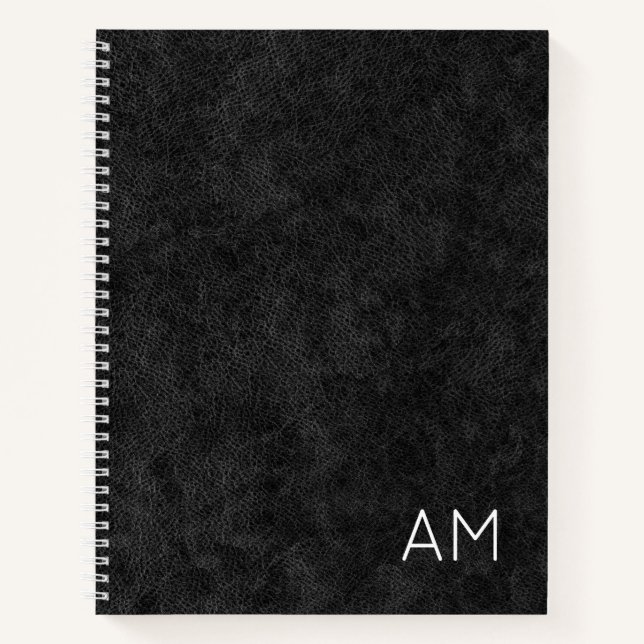 Carnet Faux Black Cuir Moderne Deux Lettres Monogramme (Devant)