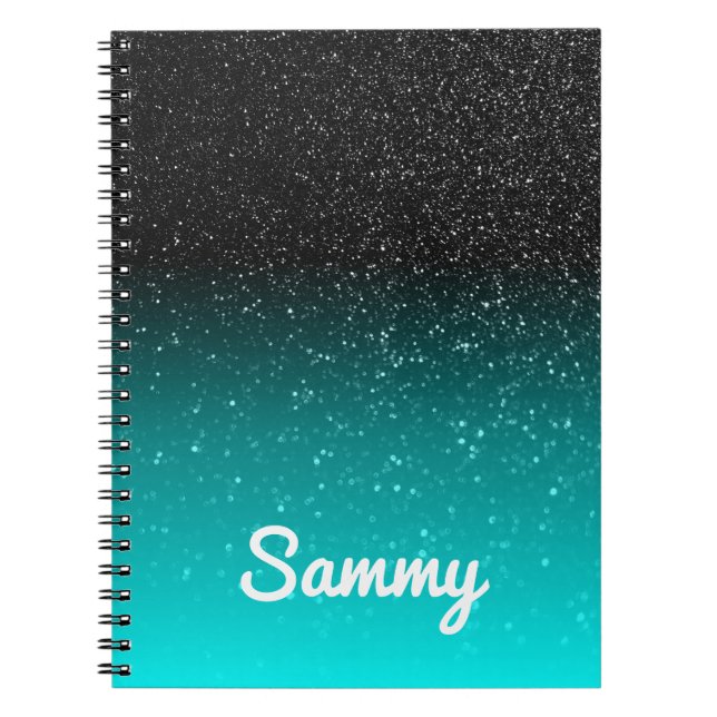 Carnet Faux Black Parties scintillant et Aqua Ombre Perso (Devant)