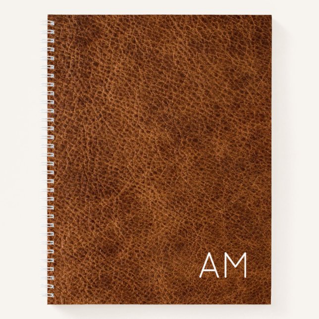 Carnet Faux Brown Cuir moderne Deux lettres Monogramme (Devant)