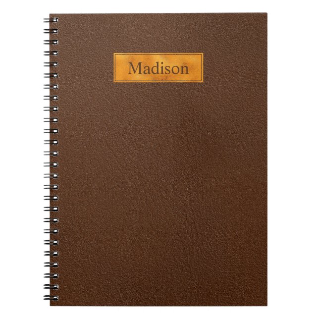 Carnet Faux Brown Leather Texture With Gold Foil Banner (Devant)