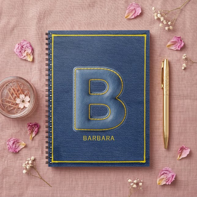 Carnet Faux Denim 3D Brodé Monogramme Lettre B (Créateur téléchargé)