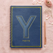Faux Denim Jaune Broderie Lettre Y Monogramme