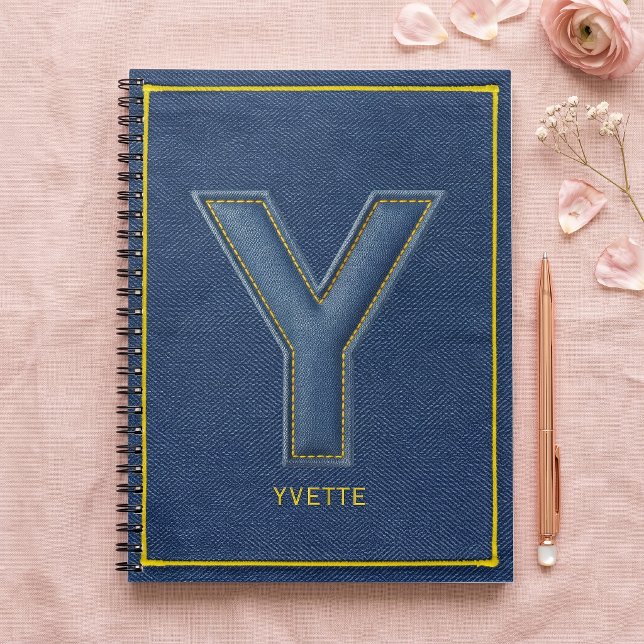 Carnet Faux Denim Jaune Broderie Lettre Y Monogramme (Créateur téléchargé)