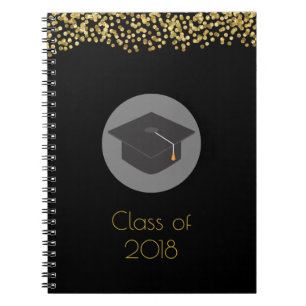 Carnet Faux Gold Confetti & Graduation Cap Classe de 20xx