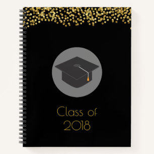 Carnet Faux Gold Confetti & Graduation Cap Classe de 20xx