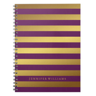 Carnet Faux Gold Foil et Plum Stripes