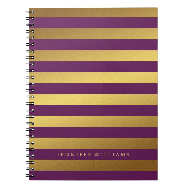 Carnet Faux Gold Foil et Plum Stripes (Devant)