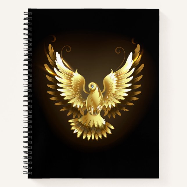 Carnet Faux Gold Foil Peace Dove en noir (Devant)