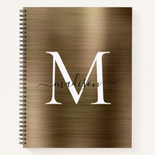 Carnet Faux Gold Noir Monogramme Script Brossé Métal Hu