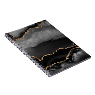 Carnet Faux Gris Marbré Agate Parties scintillant dorée