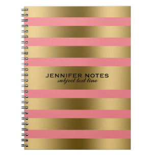Carnet Faux métal Gold Stripes Arrière - plan rose