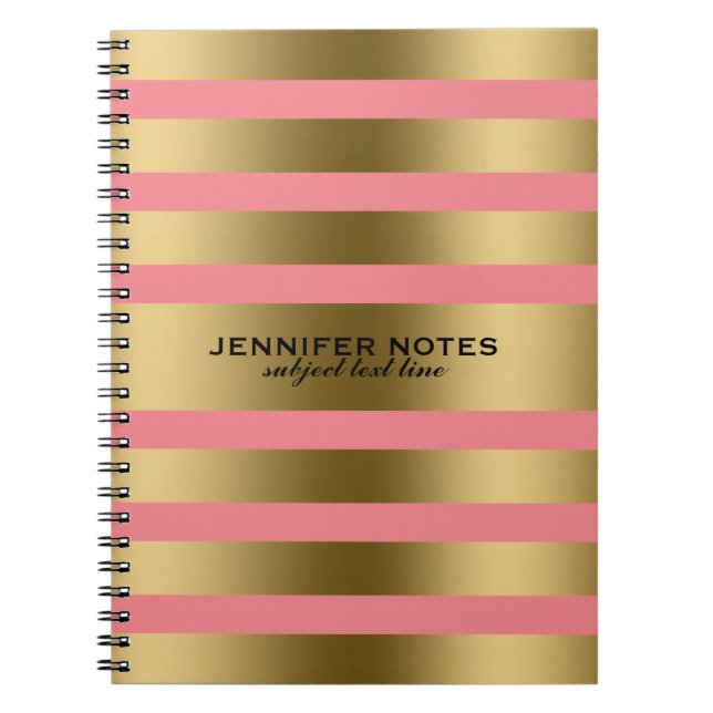 Carnet Faux métal Gold Stripes Arrière - plan rose (Devant)