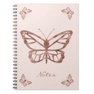 Carnet Faux Rose Gold Foil Look Papillons et texte person