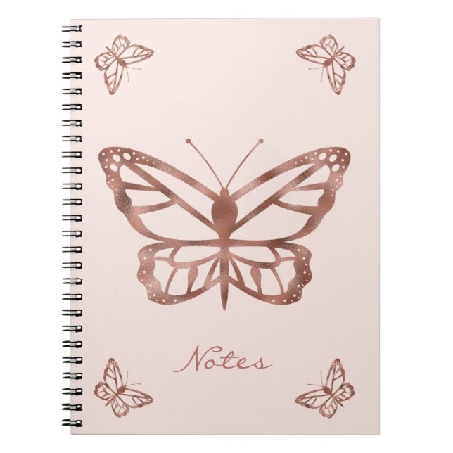Carnet Faux Rose Gold Foil Look Papillons et texte person (Devant)