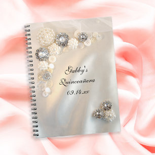 Carnet Faux White Pearl Boutons Diamant Quinceañera