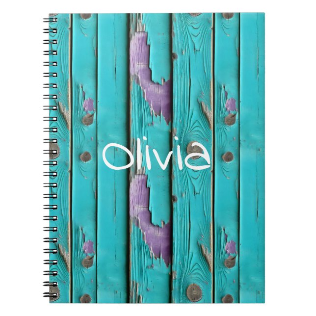Carnet Faux Wood violet et bleu turquoise (Devant)