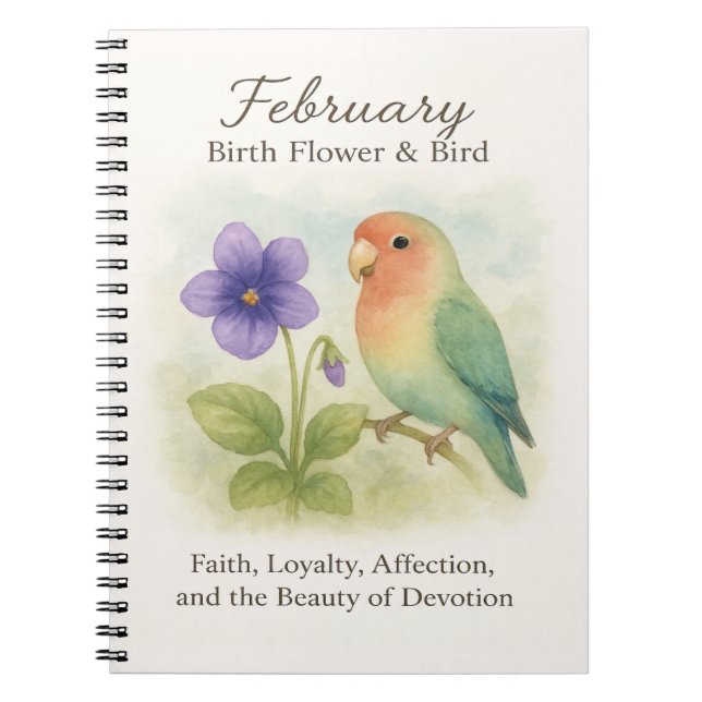 Carnet February Birthday Christian Floral Love Bird  (Devant)