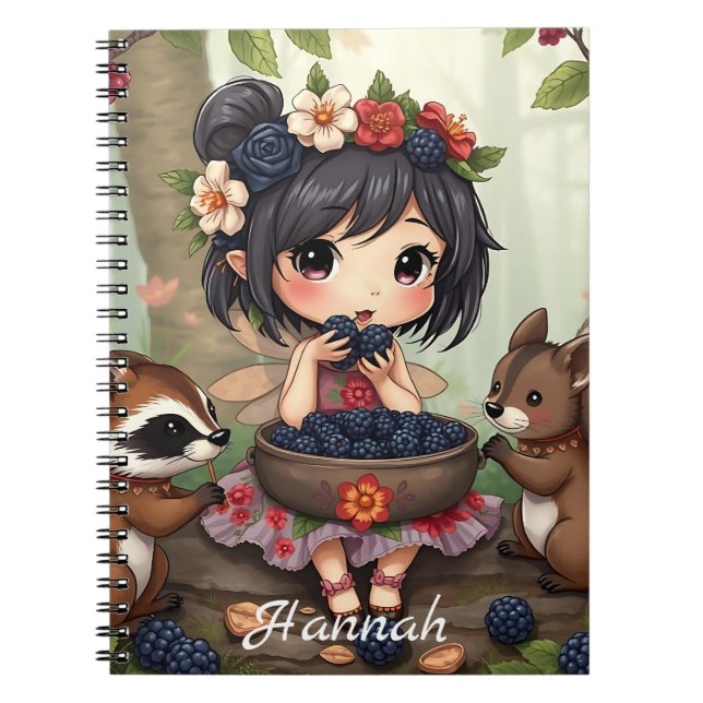 Carnet Fée Chibi mangeant des mûres avec son ami de la fo (Devant)