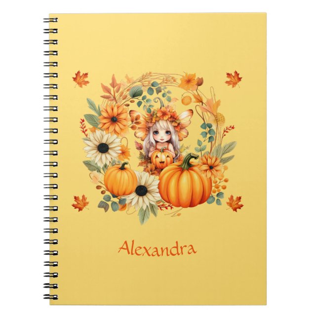 Carnet Fée Citrouille mignonne dans la couronne d'automne (Devant)