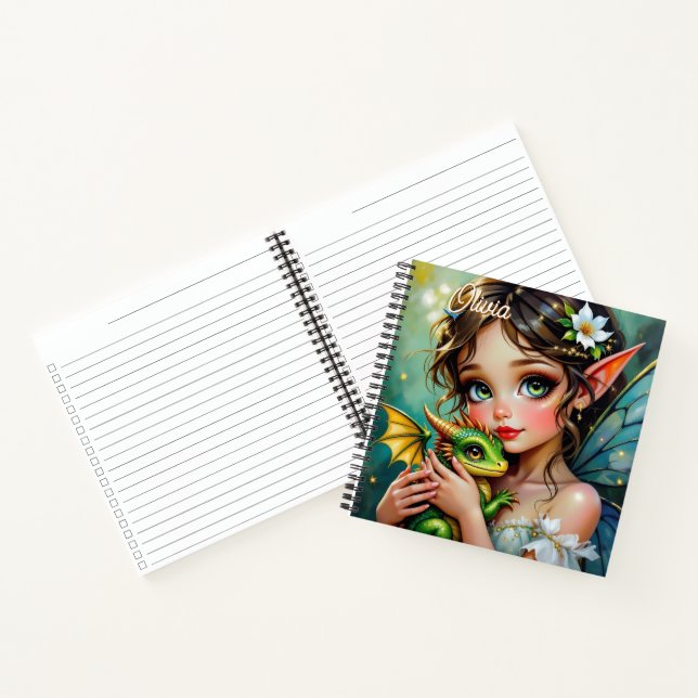Carnet Fée elfe jolie et dragon personnalisés (Intérieur)