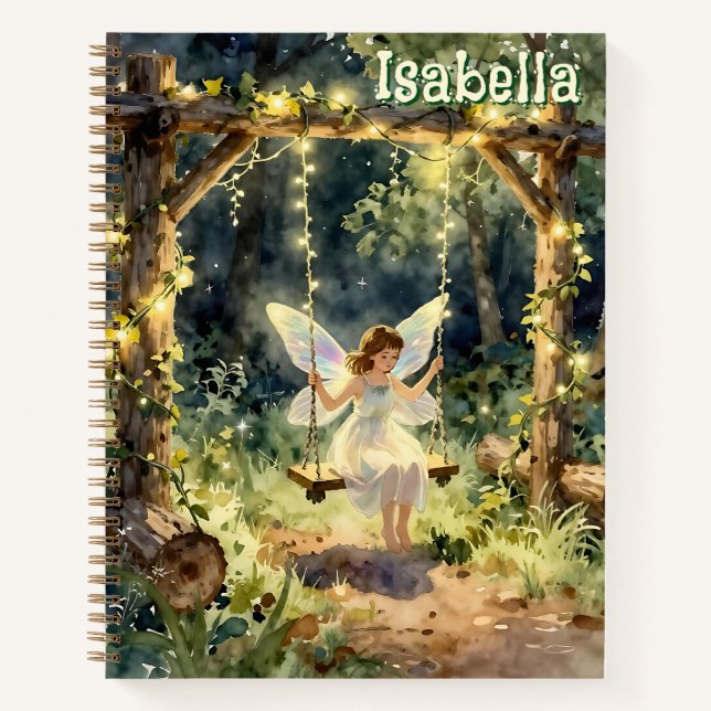 Carnet Fée enchantée sur une balançoire dans une forêt ma (Devant)