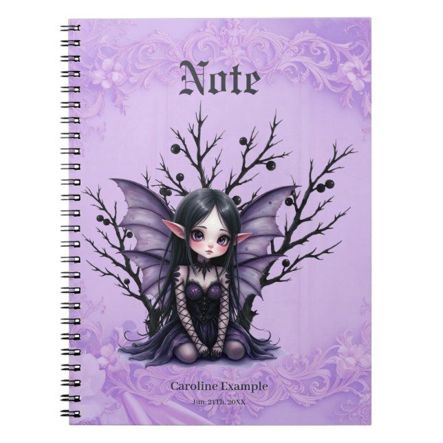Carnet Fée foncée mignonne avec ailes de chauve-souris. (Devant)