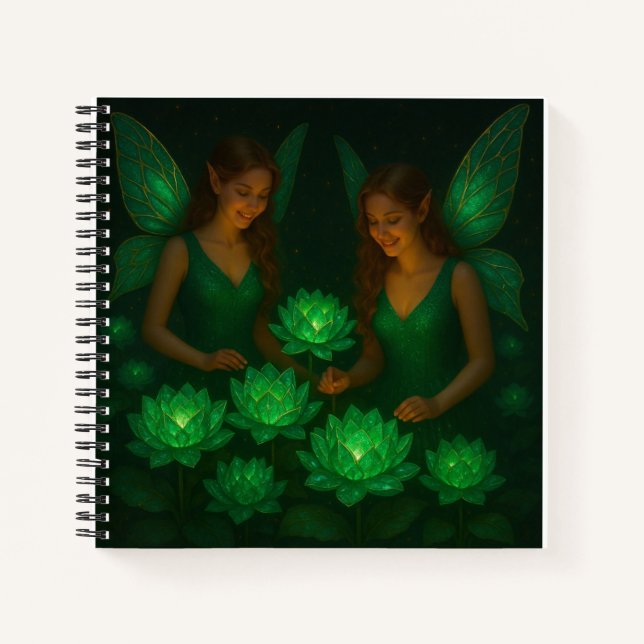 Carnet Fée Verte Fantaisie Botanique Nature Florale (Devant)