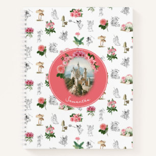 Carnet Fées Rose Floral Champignons Fée Château Monogramm