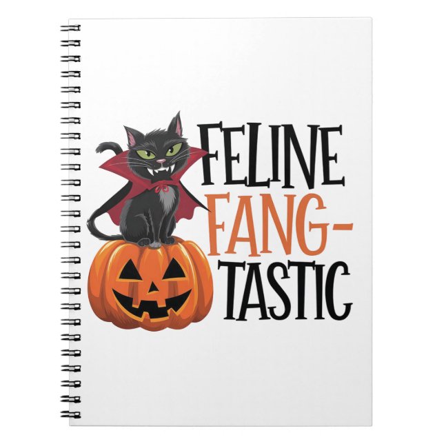 Carnet Feline Fang-tastic Halloween Conception de chat Va (Devant)