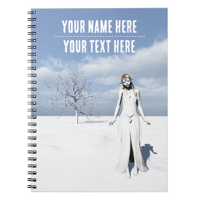Carnet Female elf walking in the snow. Customizable text (Devant)