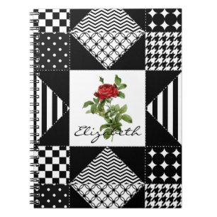 Carnet Féminin Noir et Blanc Géométrique Rose Rouge Avec