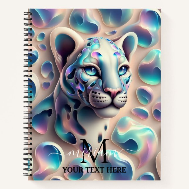 Carnet Féminin Tendance Imprimé Léopard Opale Monogramme (Devant)
