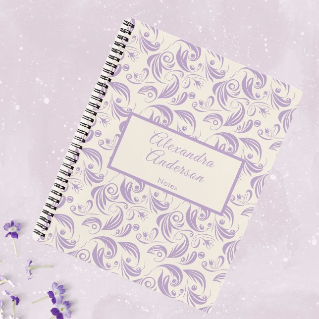 Carnet Feminine Botanique Violet Feuille Script Motif (Feminine Botanical Violet Leaves Pattern Script Notebook)