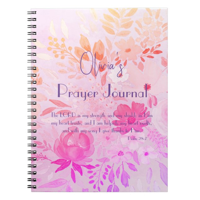 Carnet Féminine Rose Violet Floral Foi Prière Joyeuse (Devant)