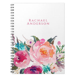 Carnet Feminine Watercolor Floral with Your Name