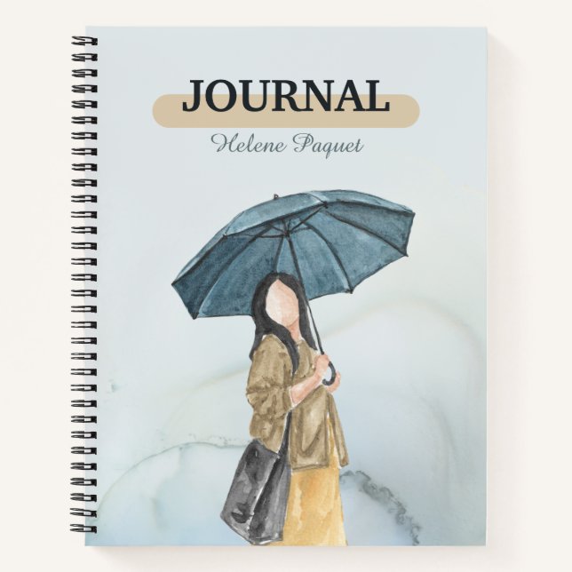 Carnet Femme Aquarelle Douce Bleu De Marque Personnalisée (Devant)