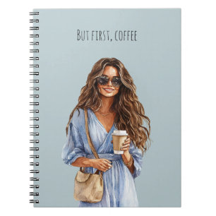 Carnet Femme aux cheveux bruns robe bleue mais d'abord, c