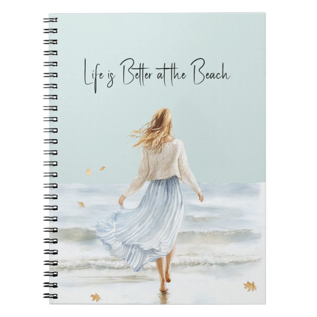 Carnet Femme Blonde Jupe Bleue Plage (Devant)