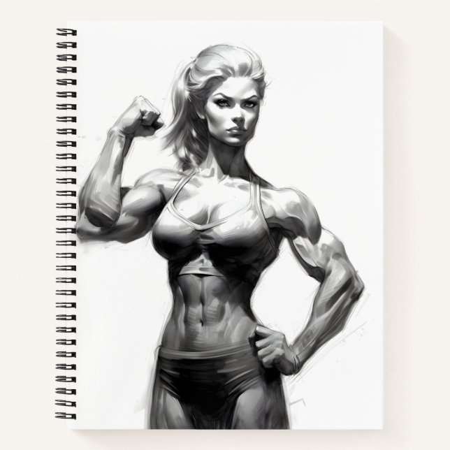 Carnet Femme Bodybuilder Flexer Ses Muscles Figure (Devant)