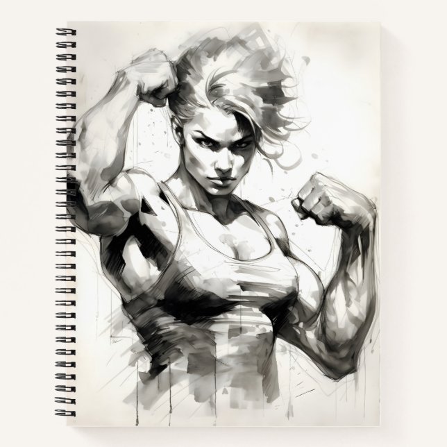 Carnet Femme Bodybuilder Flexer Ses Muscles Gym Girl (Devant)