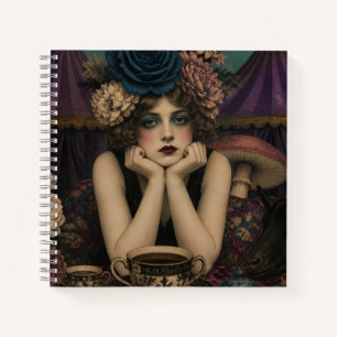 Carnet Femme boit du thé au cirque avec une chèvre noire