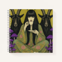 Femme boit du thé avec deux chèvres noires