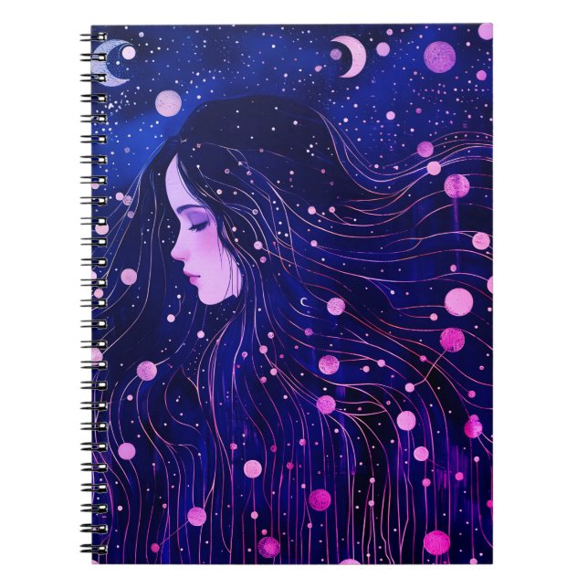 Carnet Femme Céleste Déesse Lune Étoiles Ciel (Devant)