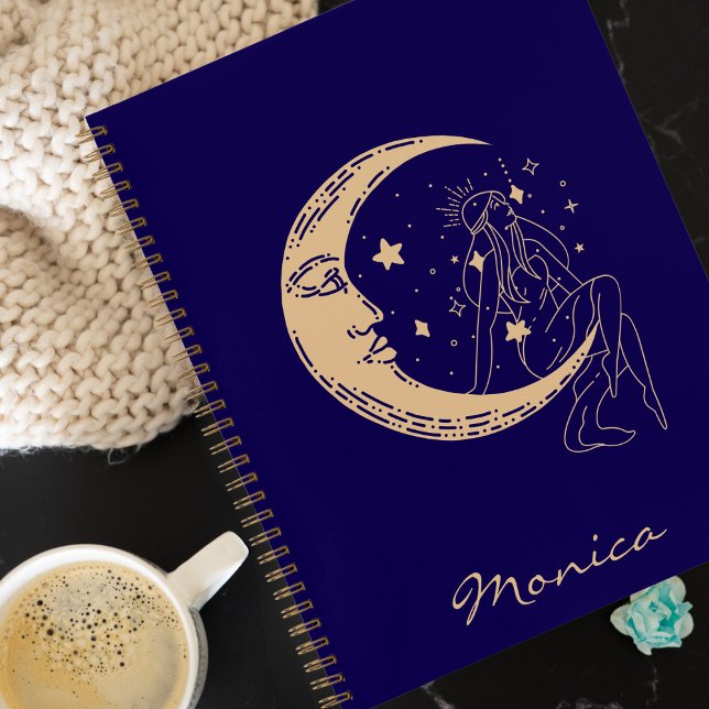 Carnet Femme céleste lune & étoiles,boho,élégant or  (Créateur téléchargé)