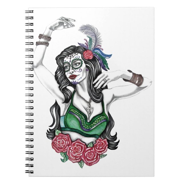 Carnet Femme de crâne de sucre avec des roses (Devant)