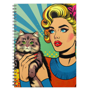 Carnet Femme de l'art pop cartoonistique tenant un chat