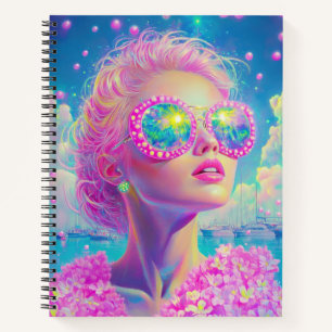 Carnet Femme de Néon glamour avec lunettes étincelantes